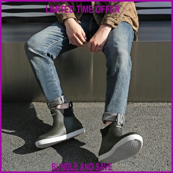 Men's Waterproof Rubber Deck Boots Non-Slip Fishing Garden Work - Picture 3 of 8